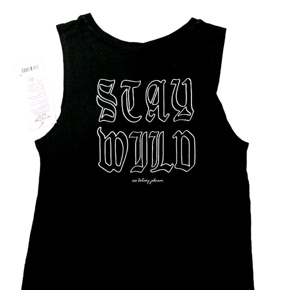 New Betsey Johnson XS Stay Wild Black Tank Jersey Cotton NWT - Picture 2 of 4